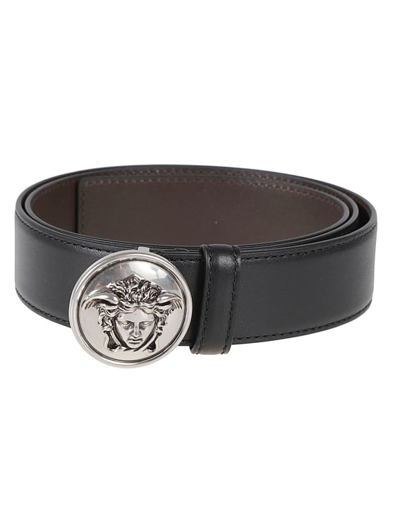 Versace Calf Leather Medusa Round Buckle Belt