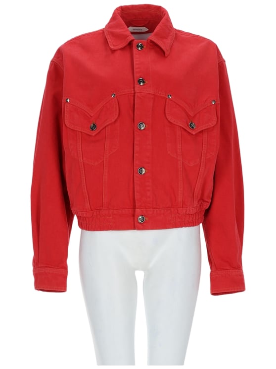 Versace Red Cropped Cotton Denim Jacket