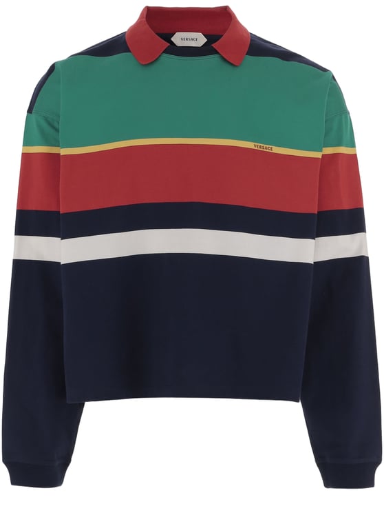 Versace Multi Striped Cropped Cotton Polo Shirt