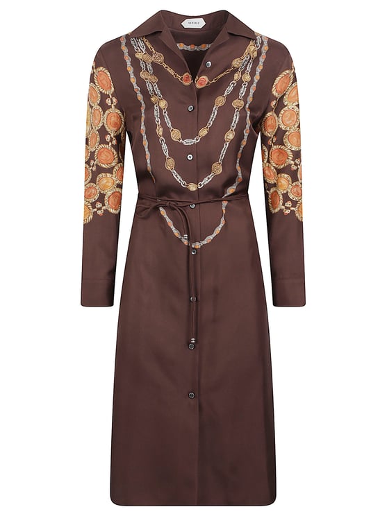 Versace Button-Down Dress with Chain and Medallion Prints