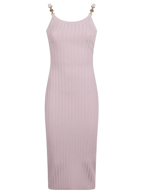 Versace Sleeveless Ribbed Knit Midi Dress with Medusa Details