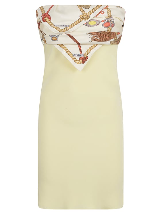 Versace Strapless Mini Dress in Crepe Marocain Silk with Medusa Detail