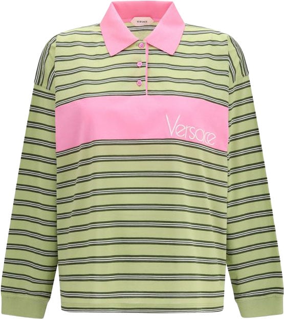 Versace Black Striped-Intarsia Cotton Polo Shirt
