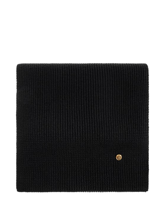 Versace Soft Wool Knit Scarf With Gold Emblem