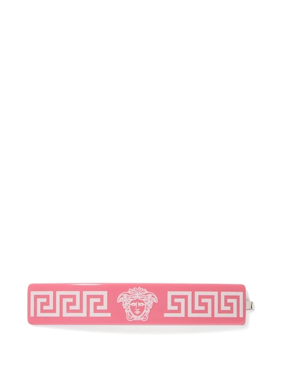 Versace Rectangular Pink Hair Clip With Greek Key Design