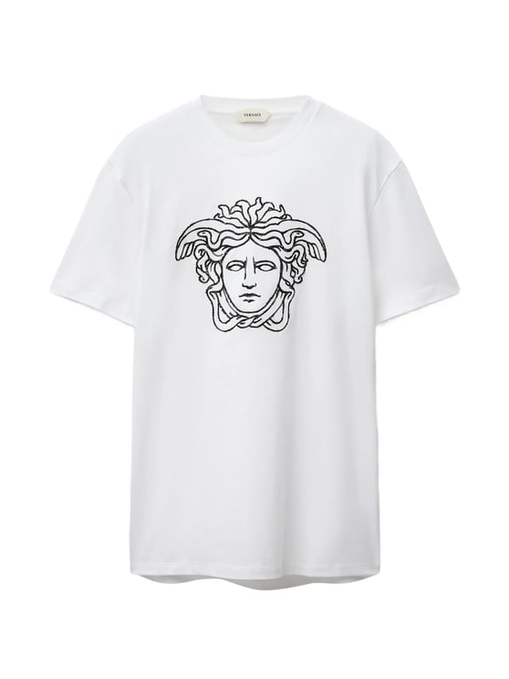 Versace Embroidered Medusa Head Cotton T-Shirt