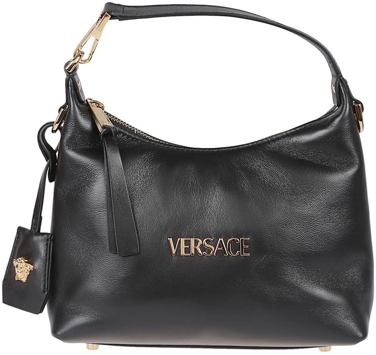 Versace Black Leather Bag With Adjustable Strap
