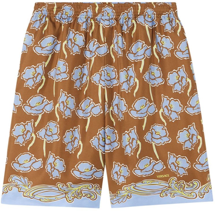 Versace Tobacco Brown Floral Print Shorts