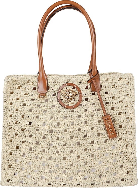 Versace Textured Woven Bag With Gold Medusa Plaque