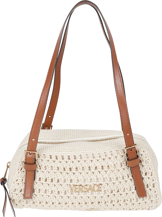 Versace Woven Shoulder Bag With Adjustable Leather Handles