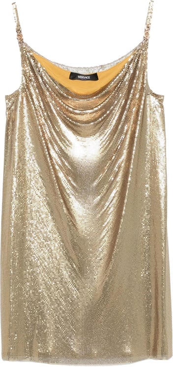 Versace Metallic Mesh Mini Dress with Draped Neckline