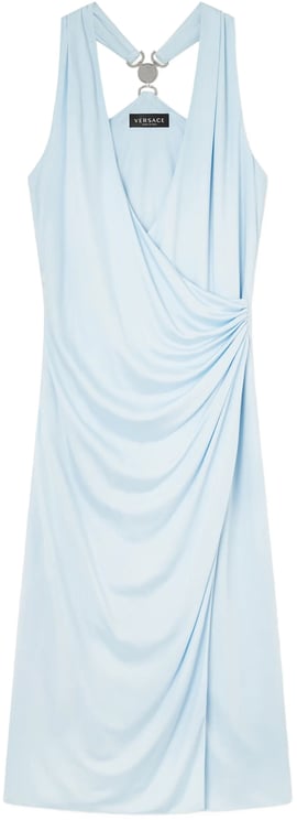 Versace Black Draped V-Neck Viscose Midi Dress