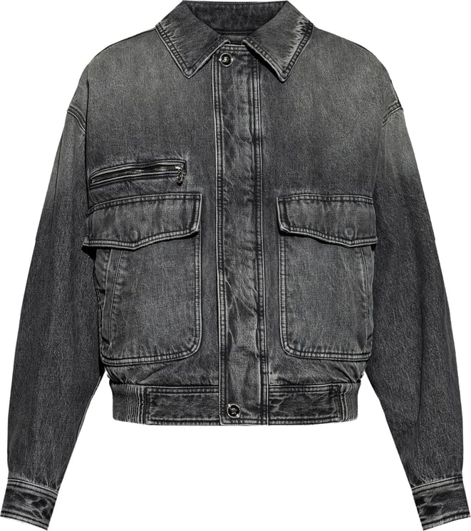 Versace Black Blouson Denim Cropped Washed Jacket