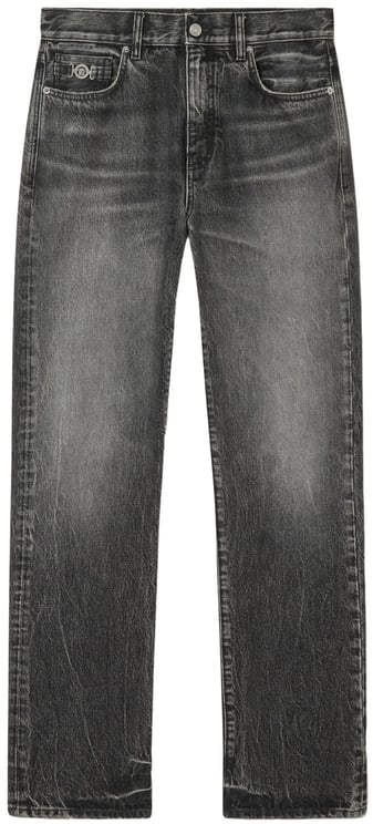 Versace Black Straight-Leg Faded Distressed Denim Jeans