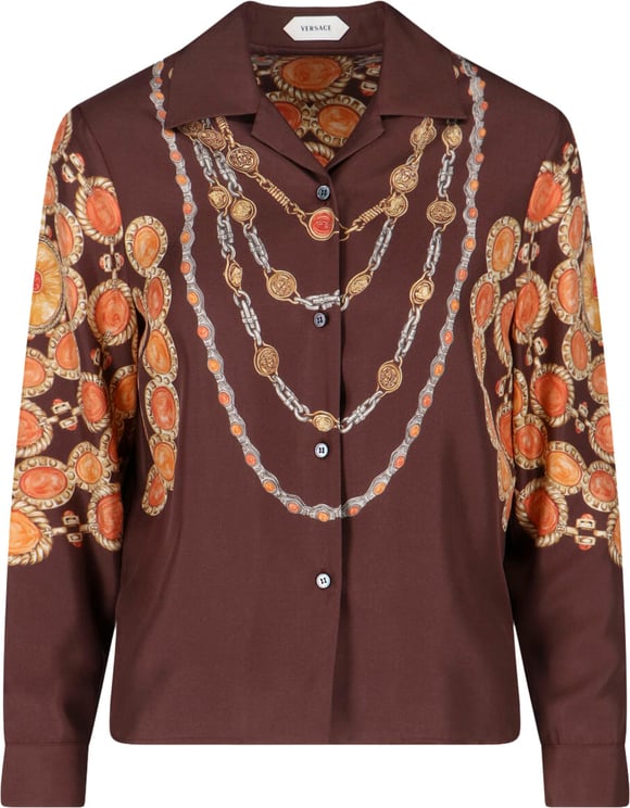 Versace Brown Ornate Print Silk Shirt