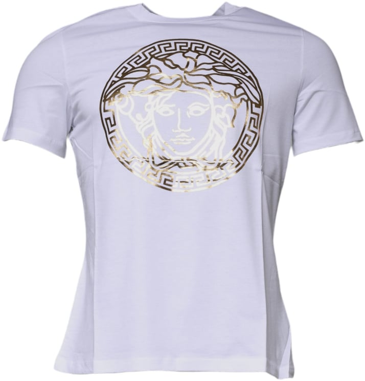 Versace Versace White Medusa Print Cotton Crew Neck T-shirt