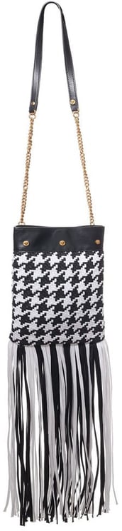 Versace Versace Black And White Leather And Textile Shoulder Bag