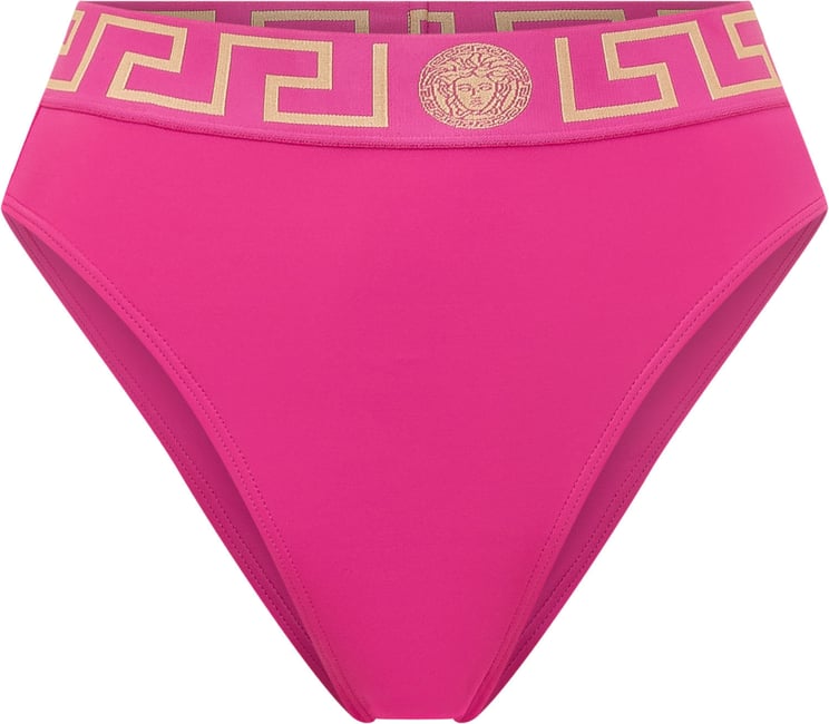 Versace Slip Mare con Fascia Alta e Motivo Geometrico