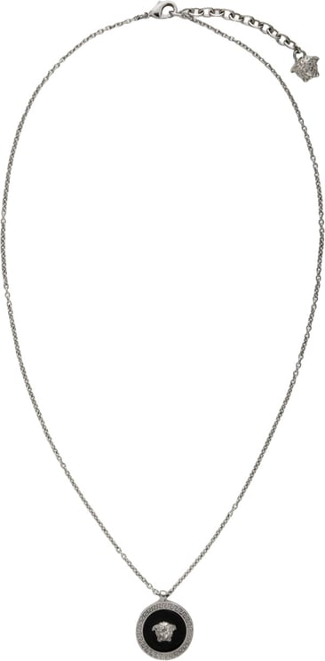Versace Silver-Tone Chain Necklace With Greek Key Pendant