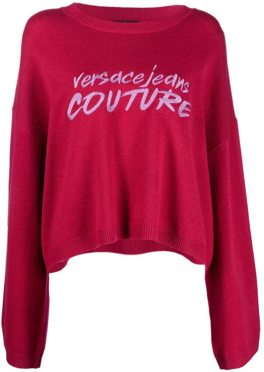 Versace Jeans Couture Embroidery Logo Relaxed Cropped Wool Sweater