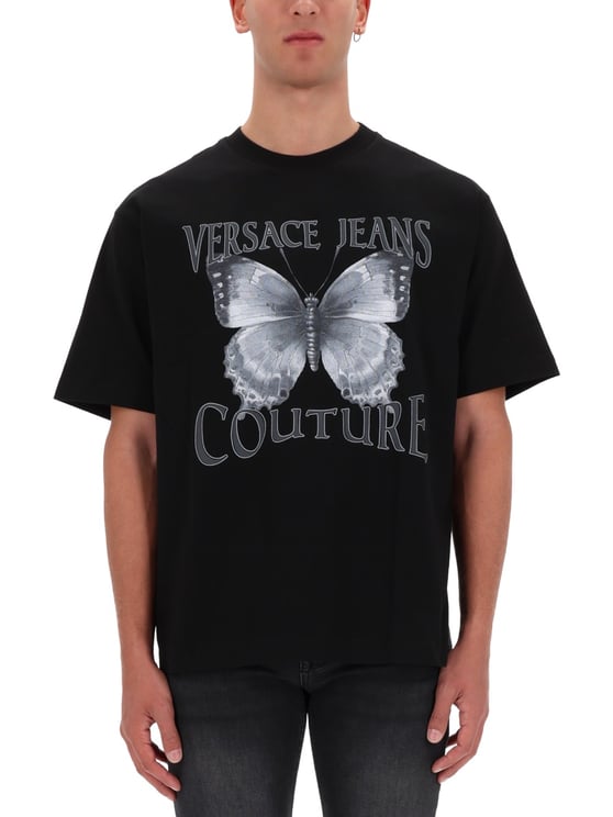 Versace Jeans Couture Black Butterfly Logo Printed T-Shirt