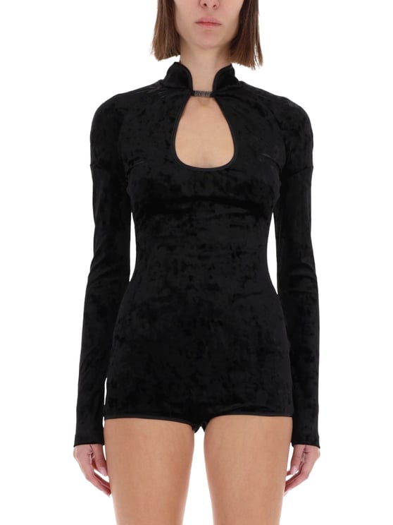 Versace Jeans Couture Black Velvety Keyhole Long-Sleeved Top
