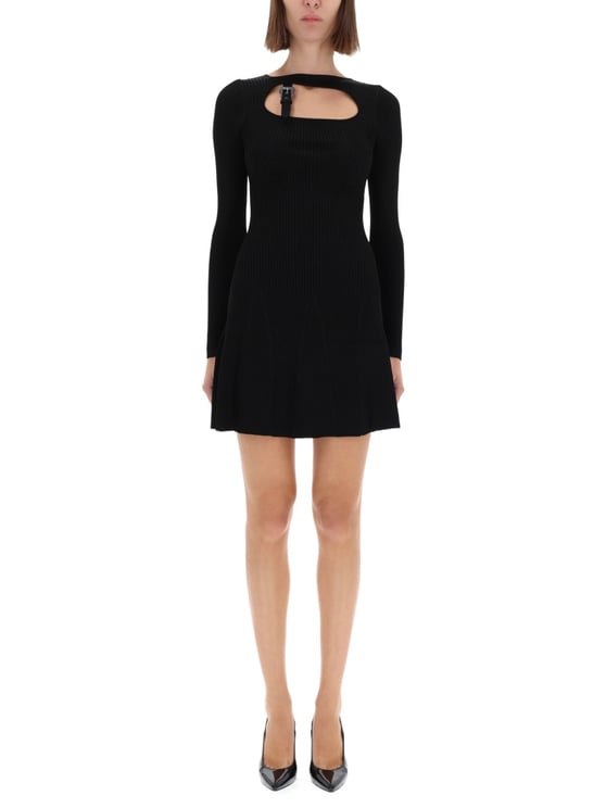 Versace Jeans Couture Black Fitted Buckle Mini Dress