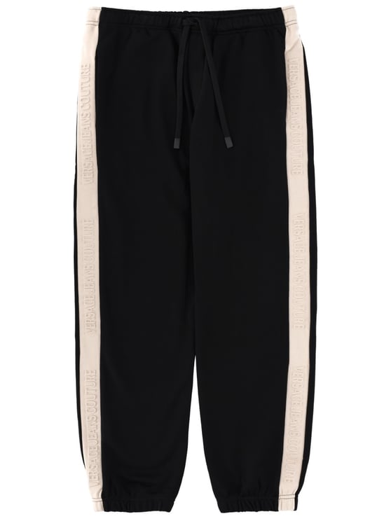 Versace Jeans Couture Black Beige Side Stripes Cotton Sweatpants