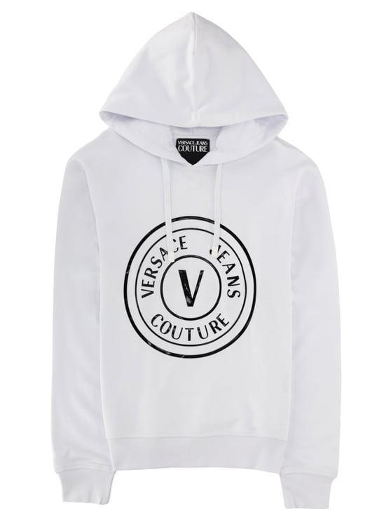 Versace Jeans Couture White Circular Logo Cotton Hoodie