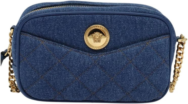Versace Versace Medusa Icon Front Slip Pocket Camera Bag Quilted Denim Mini