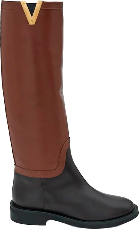 Via Roma 15 Two-Tone Knee-High Boots with Gold Accent