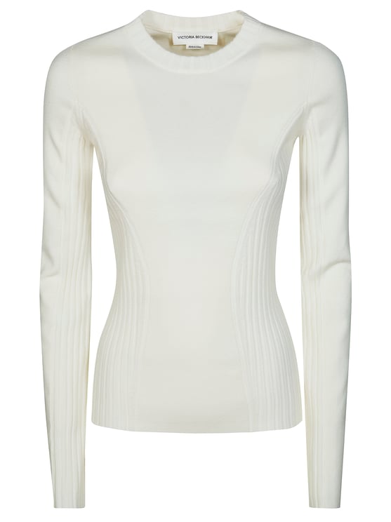Victoria Beckham White Ribbed Fitted Long Sleeve T-Shirt
