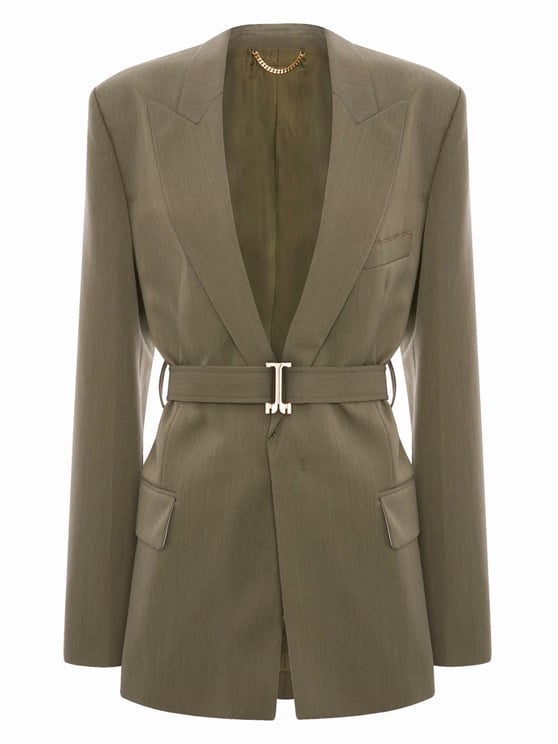 Victoria Beckham Fitted Wool-Blend Belted Blazer