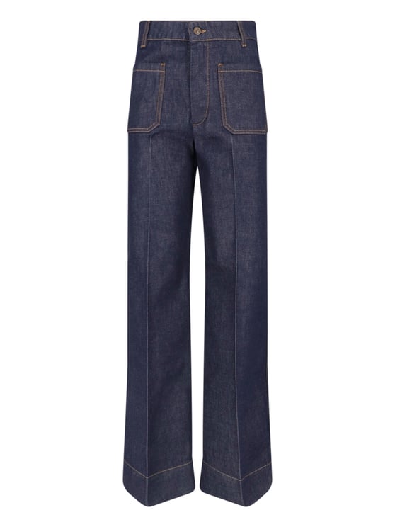 Victoria Beckham Wide-Leg High-Waisted Jeans with Contrast Stitching
