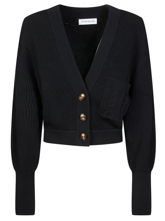 Victoria Beckham Ribbed Knit Deep V-Neck Cardigan