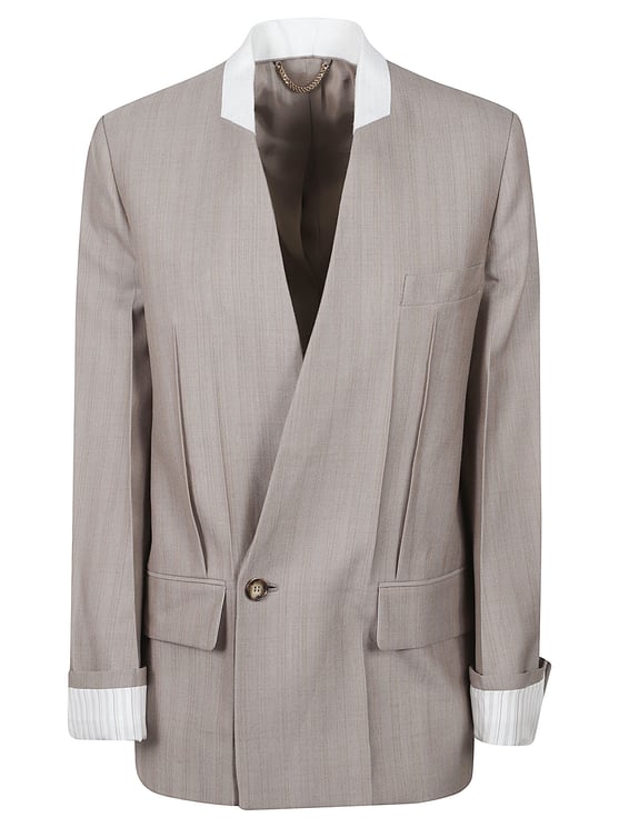 Victoria Beckham Tailored Collarless Jacket in Soft Beige Fabric