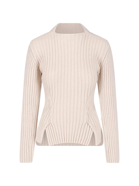 Victoria Beckham Ribbed Cashmere-Merino Knit Sweater with Square Neckline