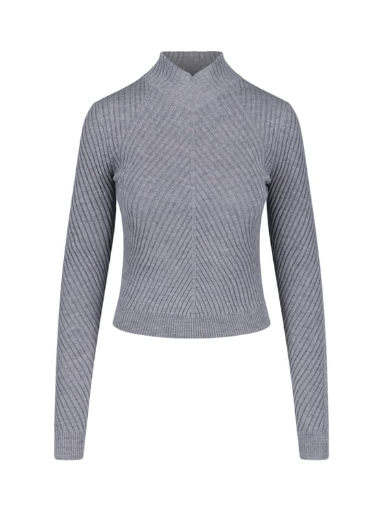 Victoria Beckham Fitted Ribbed Knit Sweater with Subtle V-Neckline