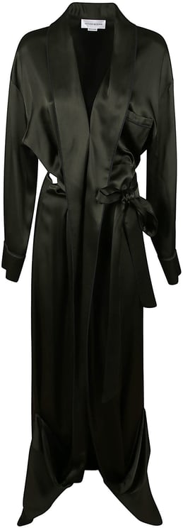 Victoria Beckham Satin-Wrap Gown With Cuffed Sleeves And V-Neckline