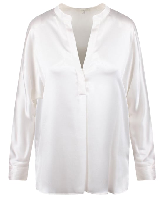 Vince Silk Shirt with V-Neck and Mandarin Collar