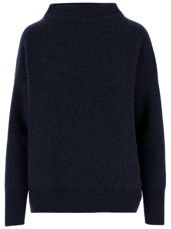 Vince Dark Navy Cashmere Turtleneck Sweater with Ribbed Accents