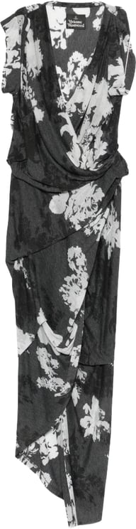 Vivienne Westwood Grey Floral Print Draped Wrap Dress
