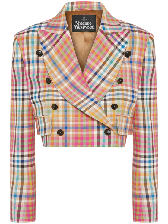 Vivienne Westwood Cropped Multicolor Plaid Jacket with Double-Breasted Front