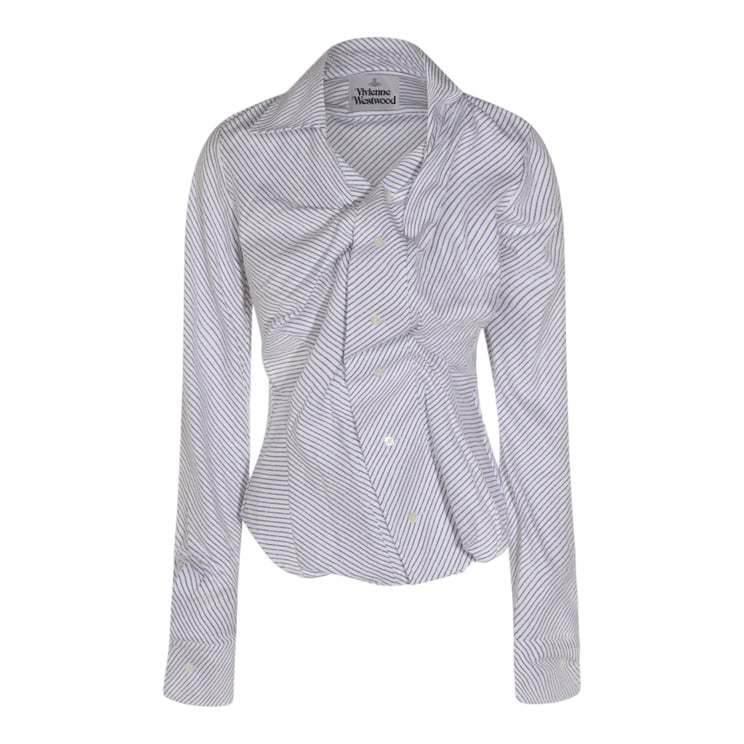 Vivienne Westwood Twisted Front Shirt with Diagonal Stripes and Classic Collar