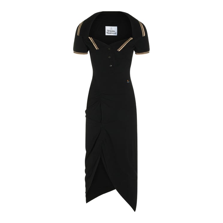 Vivienne Westwood Asymmetric Draped Black Cotton Midi Dress With Contrasting Collar