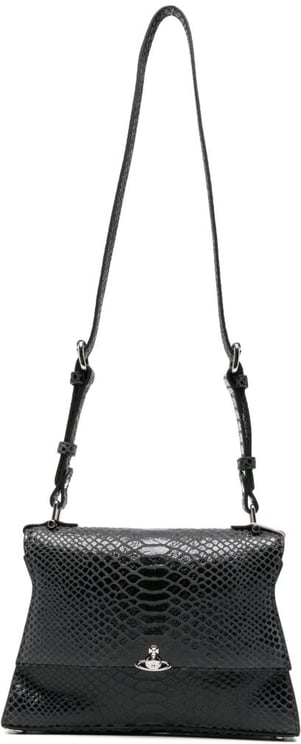 Vivienne Westwood Dark Grey Snakeskin Textured Foldover Bag