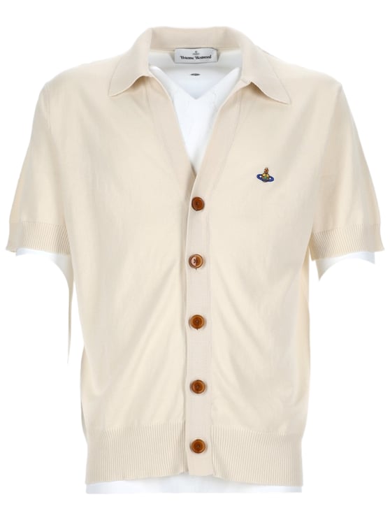 Vivienne Westwood Neutrals Ribbed Cuffs Embroidered Cardigan Polo Shirt
