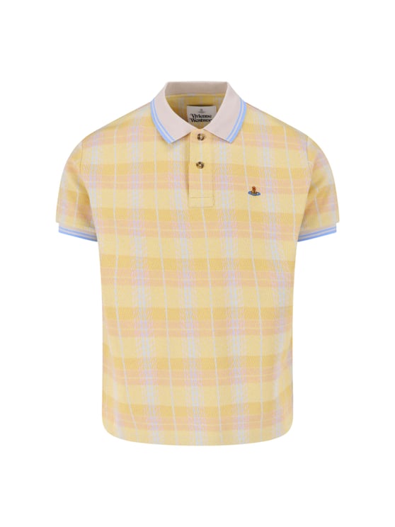 Vivienne Westwood Yellow and Light Blue Plaid Pattern Cropped Polo Shirt