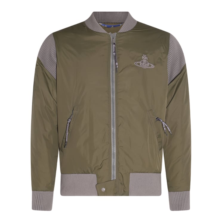 Vivienne Westwood Olive Green Bomber Jacket With Textured Panels And Contrasting Trim