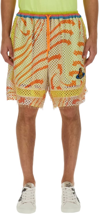 Vivienne Westwood Print Mesh Shorts With Fringed Hem